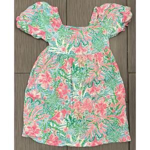 Lilly Pulitzer Mini Delaney Dress "Amalfi Blue Leaf It Wild" Pattern Girls 8/10